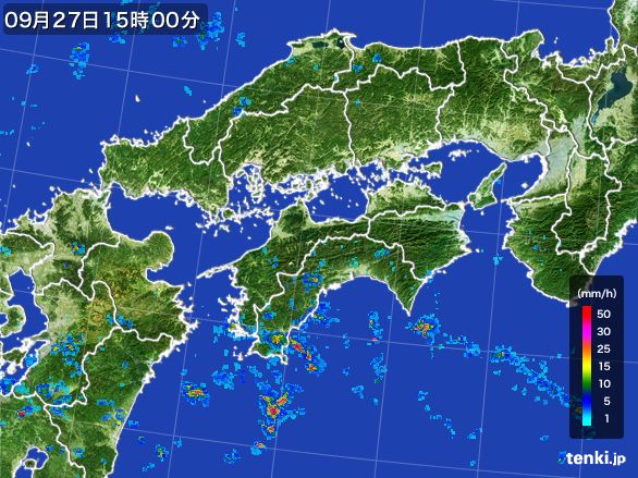 四国地方の雨雲レーダー(2016年09月27日)