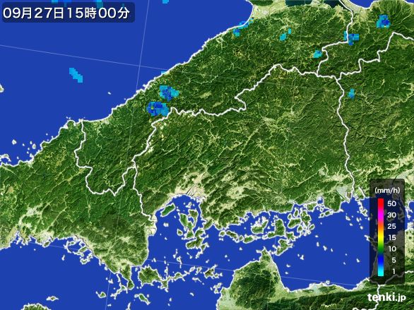広島県の雨雲レーダー(2016年09月27日)