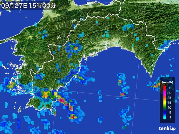 高知県の雨雲レーダー(2016年09月27日)