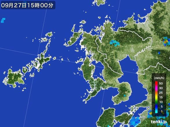 長崎県の雨雲レーダー(2016年09月27日)