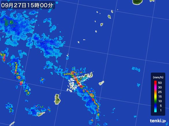 奄美諸島(鹿児島県)の雨雲レーダー(2016年09月27日)