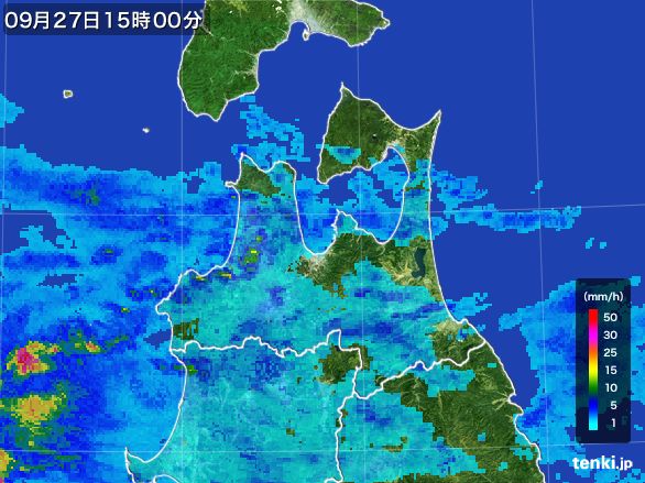 青森県の雨雲レーダー(2016年09月27日)
