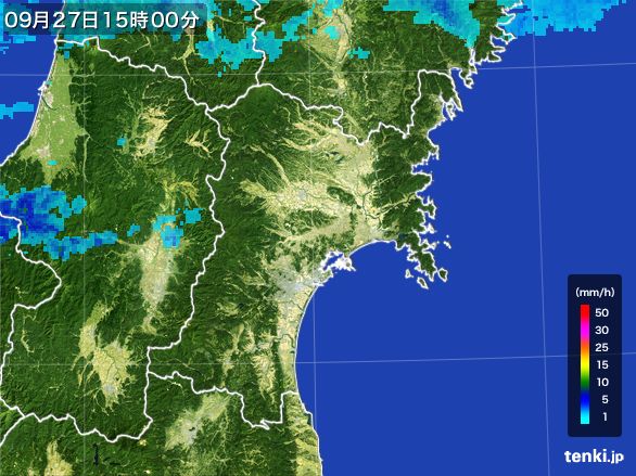 宮城県の雨雲レーダー(2016年09月27日)
