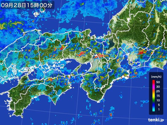 近畿地方の雨雲レーダー(2016年09月28日)