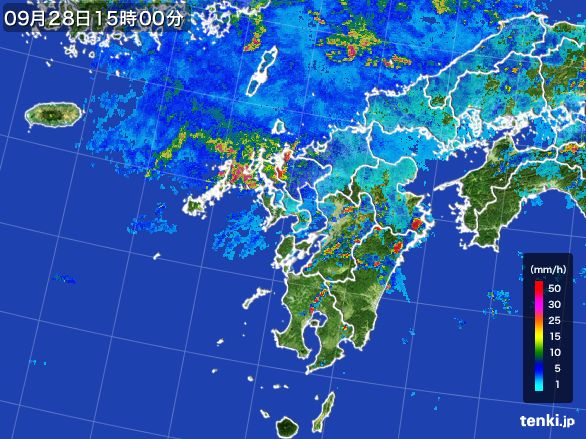 九州地方の雨雲レーダー(2016年09月28日)
