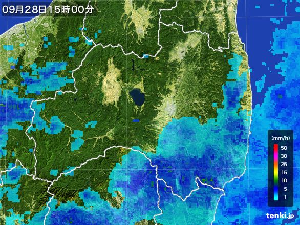 福島県の雨雲レーダー(2016年09月28日)