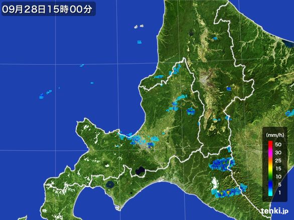 道央の雨雲レーダー(2016年09月28日)