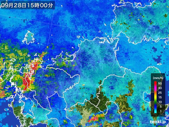 福岡県の雨雲レーダー(2016年09月28日)