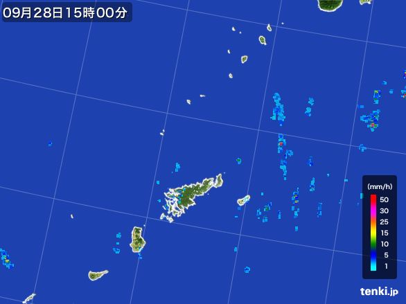 奄美諸島(鹿児島県)の雨雲レーダー(2016年09月28日)