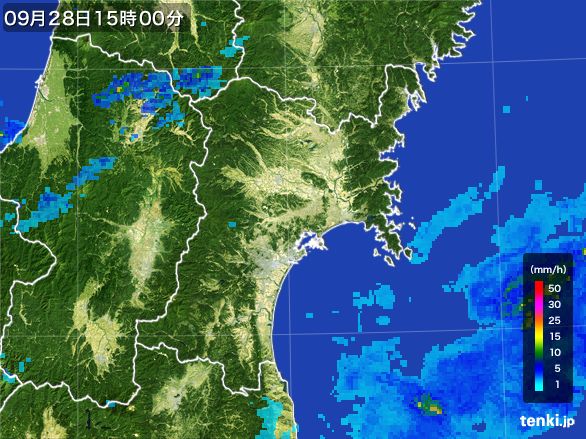 宮城県の雨雲レーダー(2016年09月28日)