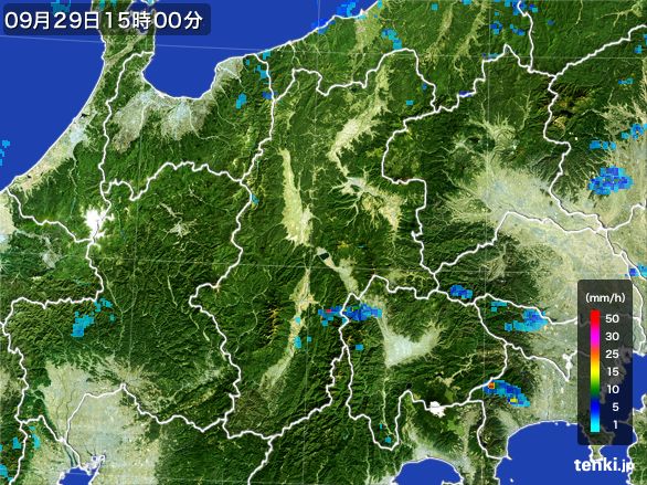 長野県の雨雲レーダー(2016年09月29日)