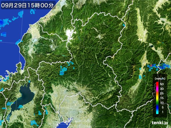 岐阜県の雨雲レーダー(2016年09月29日)