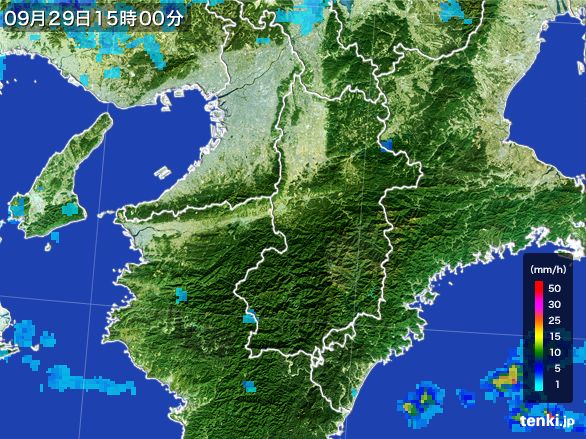 奈良県の雨雲レーダー(2016年09月29日)