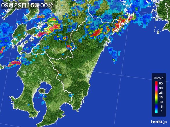 宮崎県の雨雲レーダー(2016年09月29日)