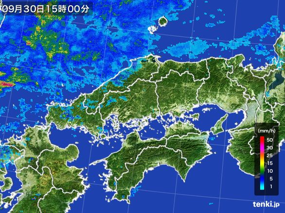 中国地方の雨雲レーダー(2016年09月30日)