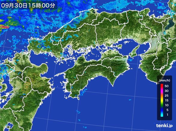 四国地方の雨雲レーダー(2016年09月30日)