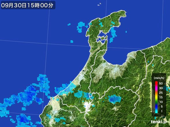 石川県の雨雲レーダー(2016年09月30日)
