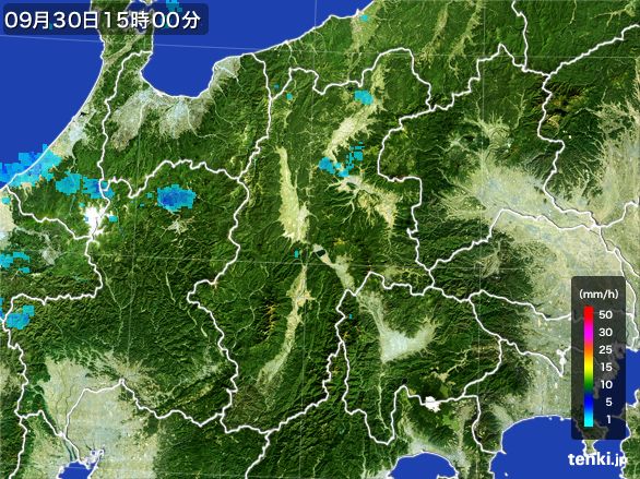 長野県の雨雲レーダー(2016年09月30日)