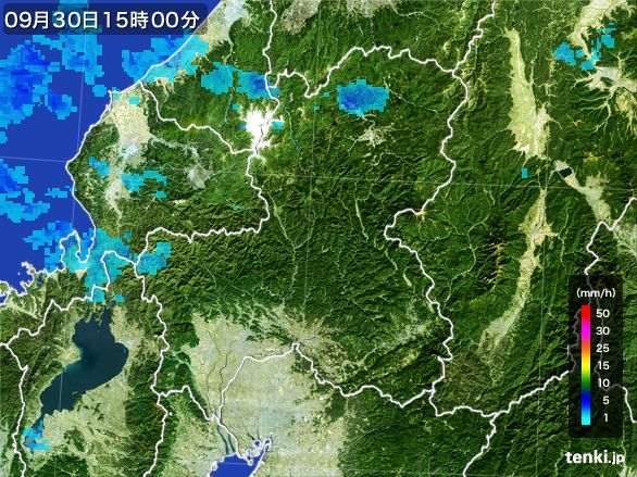 岐阜県の雨雲レーダー(2016年09月30日)