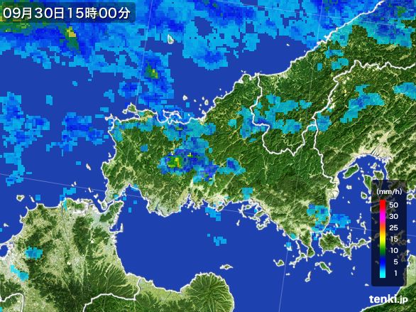 山口県の雨雲レーダー(2016年09月30日)