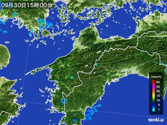 愛媛県の雨雲レーダー(2016年09月30日)