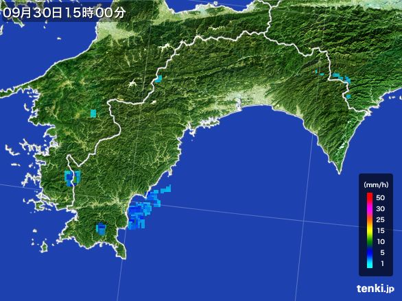 高知県の雨雲レーダー(2016年09月30日)