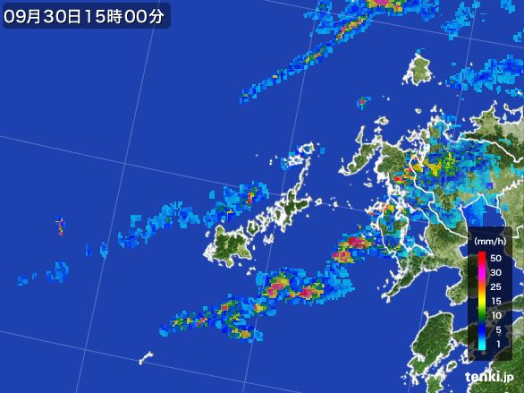 五島列島(長崎県)の雨雲レーダー(2016年09月30日)