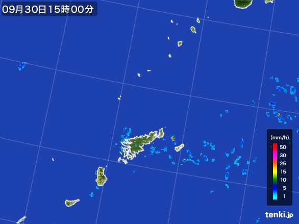 奄美諸島(鹿児島県)の雨雲レーダー(2016年09月30日)