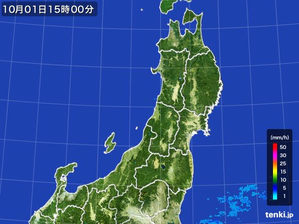 東北地方の雨雲レーダー(2016年10月01日)