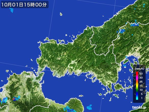 山口県の雨雲レーダー(2016年10月01日)