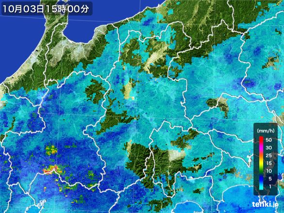 長野県の雨雲レーダー(2016年10月03日)
