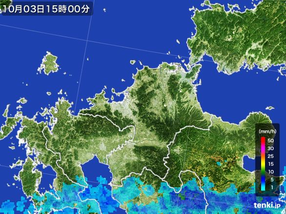 福岡県の雨雲レーダー(2016年10月03日)
