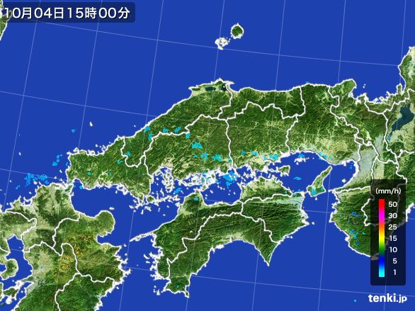 中国地方の雨雲レーダー(2016年10月04日)