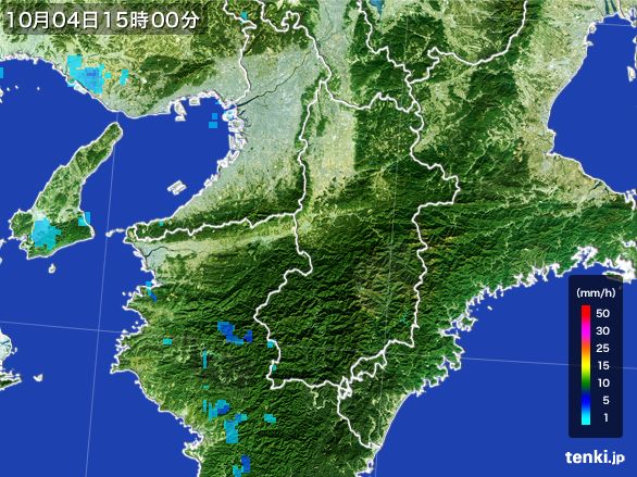 奈良県の雨雲レーダー(2016年10月04日)