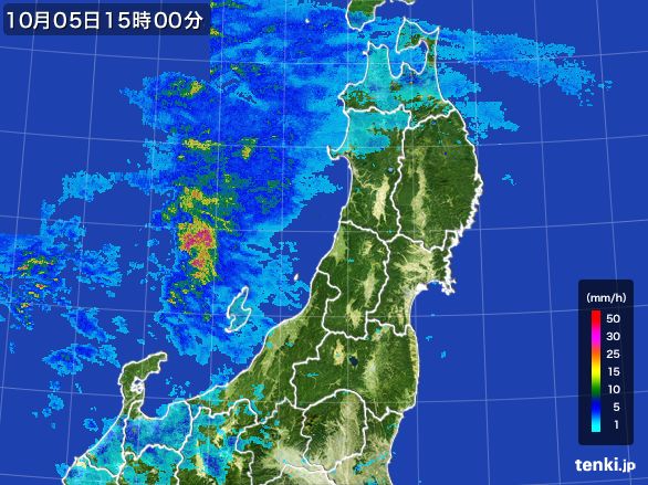 東北地方の雨雲レーダー(2016年10月05日)