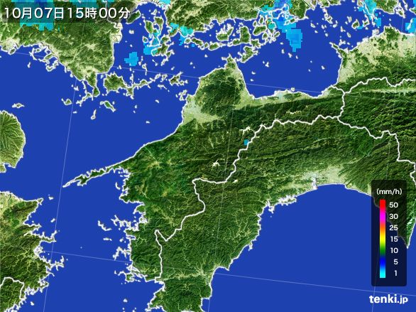 愛媛県の雨雲レーダー(2016年10月07日)