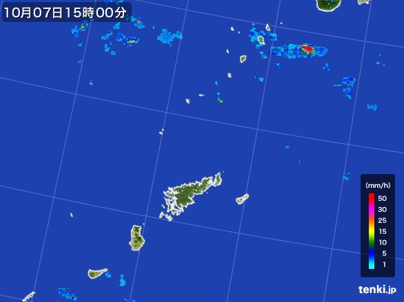 奄美諸島(鹿児島県)の雨雲レーダー(2016年10月07日)