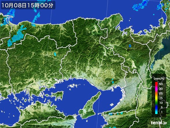 兵庫県の雨雲レーダー(2016年10月08日)