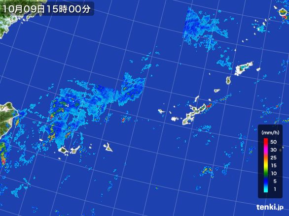 沖縄地方の雨雲レーダー(2016年10月09日)