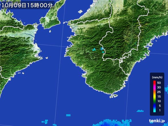 和歌山県の雨雲レーダー(2016年10月09日)