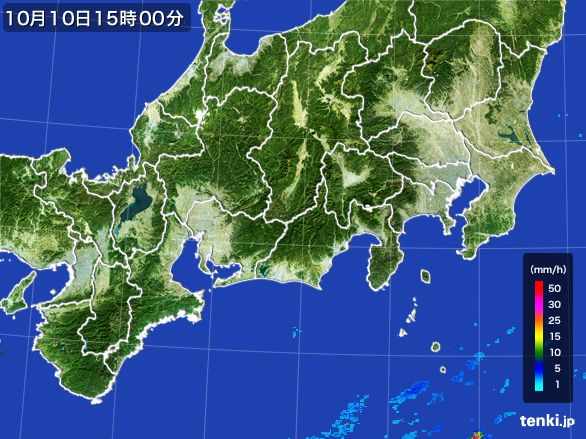 東海地方の雨雲レーダー(2016年10月10日)