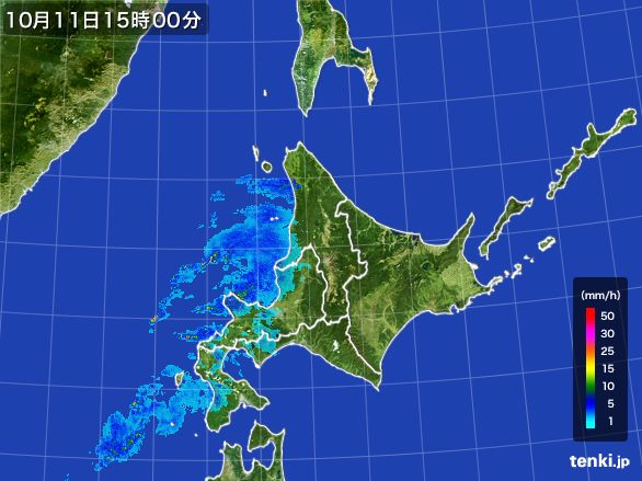 北海道地方の雨雲レーダー(2016年10月11日)