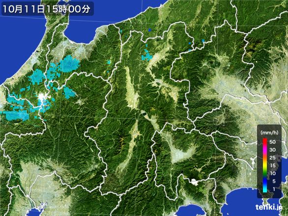 長野県の雨雲レーダー(2016年10月11日)