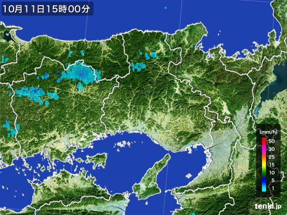 兵庫県の雨雲レーダー(2016年10月11日)