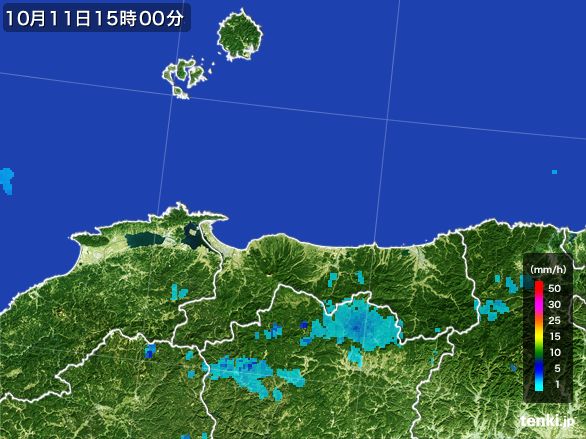 鳥取県の雨雲レーダー(2016年10月11日)
