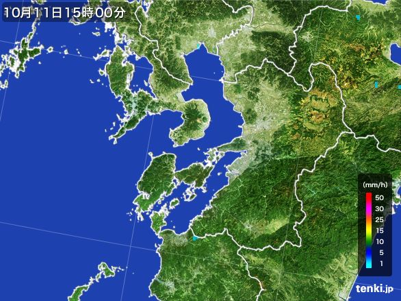 熊本県の雨雲レーダー(2016年10月11日)