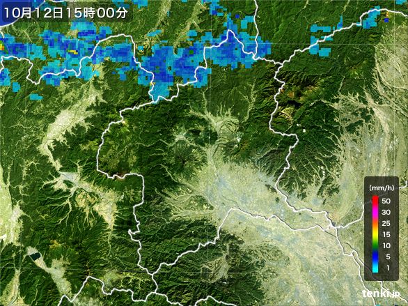 群馬県の雨雲レーダー(2016年10月12日)