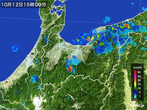 富山県の雨雲レーダー(2016年10月12日)