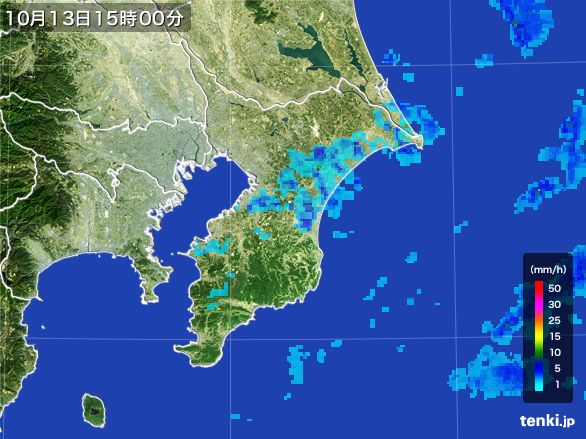 千葉県の雨雲レーダー(2016年10月13日)