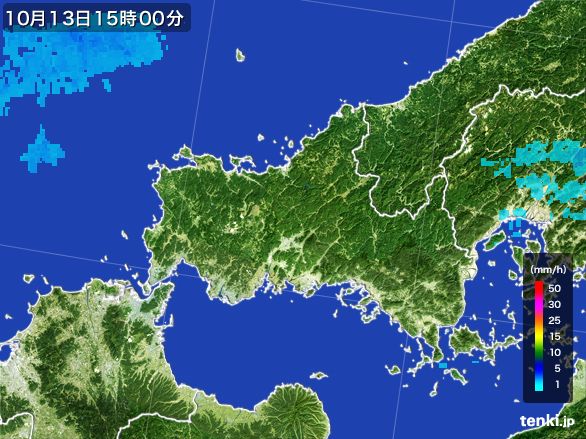 山口県の雨雲レーダー(2016年10月13日)